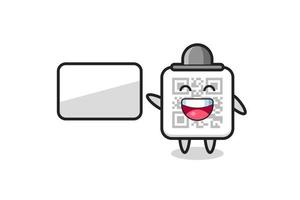 qr code cartoon illustration doing a presentation vector