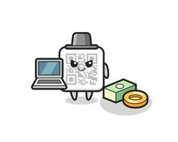 Mascot Illustration of qr code as a hacker vector