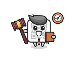 Mascot cartoon of qr code as a judge vector