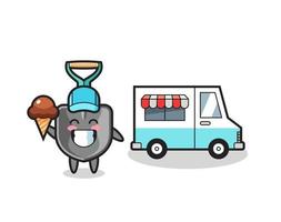 mascota, caricatura, de, pala, con, helado, camión vector