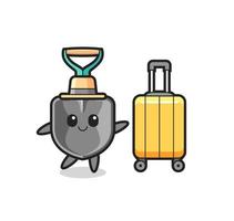 shovel cartoon illustration with luggage on vacation vector