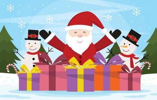 Santa Claus and Snowman Bring Christmas Gifts vector