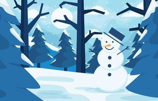 Scenery of Snowman in the Forest during Winter vector