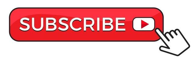 Subscribe button and finger click cursor. Social media web button vector
