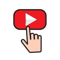 Button video player with finger click button. Social media web button vector