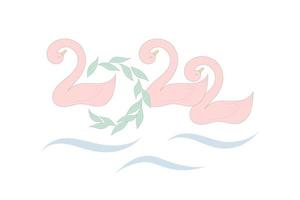 2022 new year in the form of swans. Colorful hand drawn brush illustartion vector