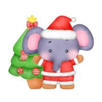 Watercolor christmas elephants for greeting card. vector