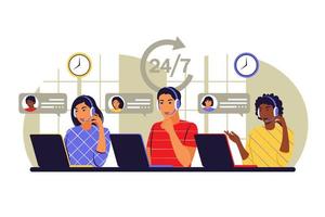 Call center concept. Operators of call center office working. vector