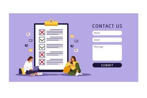 Contact us form template for web. Checklist, to-do list. vector