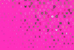 Light pink, green vector background with signs of alphabet.