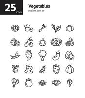 conjunto de iconos de contorno de verduras. vector