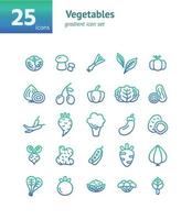 Vegetables gradient icon set. vector