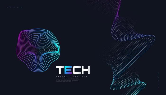 Abstract Futuristic Technology Background with Dotted Wave and Rays