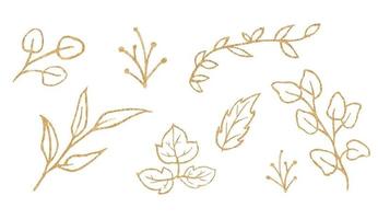 Gold leaf collection watercolor floral Royalty Free Vector