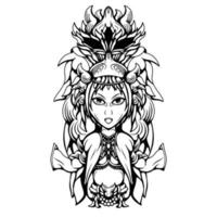 Black And White Artwork Illustration Of Beautiful Shaman Girl Vector