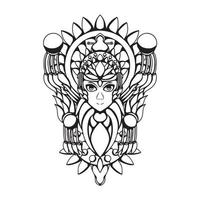 Black And White Artwork Illustration Of God Of Women With Engraving Vector