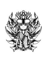 Black And White Artwork Illustration Of Undead Samurai Kid Vector.eps vector