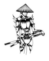 Ilustración en blanco y negro del eclipse samurai vector.eps vector