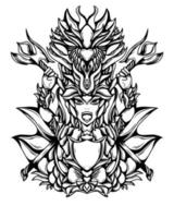 Ilustración de arte en blanco y negro de dragon warrior vector.eps vector