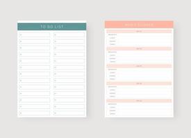 lista de tareas pendientes y plantilla de planificador de comidas. conjunto de plantillas de planificador moderno. vector
