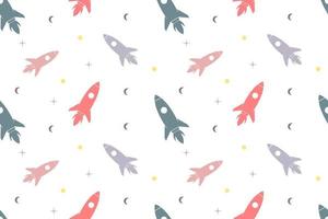 Colorful Rocket Space Seamless Pattern White Design vector