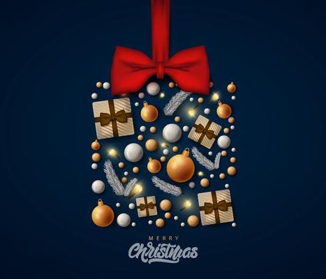 Merry Christmas banner on blue background