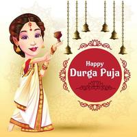 Durga Puja navratri festival Greetings with happy dancer vector