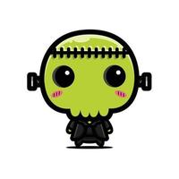 cute green monster skull character vector