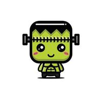 cute green monster character design vector