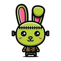 cute green monster bunny character vector