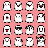 cute ghost emoji bundle design vector