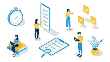 Concept of online exam, online testing. Isometric vector illustration.