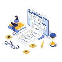 Concept of online exam, online testing. Isometric vector illustration.