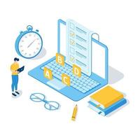 Concept of online exam, online testing. Isometric vector illustration.