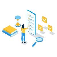 Concept of online exam, online testing. Isometric vector illustration.