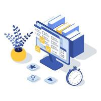 Concept of online exam, online testing. Isometric vector illustration.