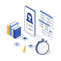 Concept of online exam, online testing. Isometric vector illustration.