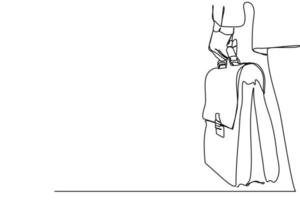 continuous line back view of a businessman holding a bag in his hand vector