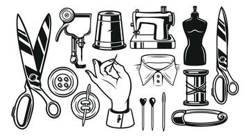 Big bundle vector illustrations of tailor tools