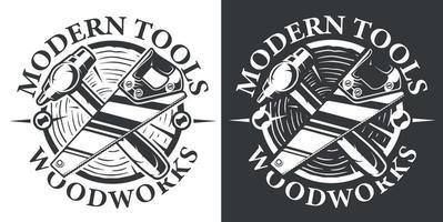 Black and white vintage emblem on the carpentry theme vector