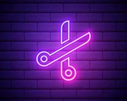 Shining scissors neon sign. Hairdressing salon, style and fashion vector