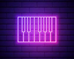 Glowing neon line Music synthesizer icon isolated on brick wall vector