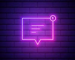 Speech bubble pink glowing neon ui ux icon. Glowing sign vector