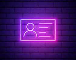 Identification card icon. ID profile. Neon style. vector