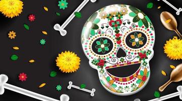 Dia de los Muertos background with bone and pumpkin. vector