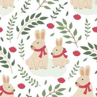 Spring seamless pattern with cute Easter rabbits vector