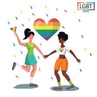 familia lgbt, dos niñas, bailando, divertido, -, vector