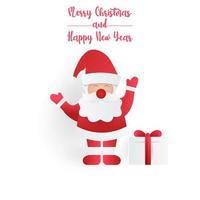 santa claus and gift box with paper cut style isolated on white background vector