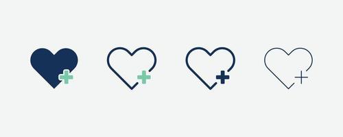 Conjunto de iconos de corazón médico símbolo aislado en ilustración de estilo diferente vector