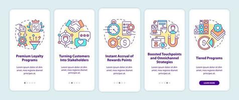 Loyalty program tendencies onboarding mobile app page screen vector